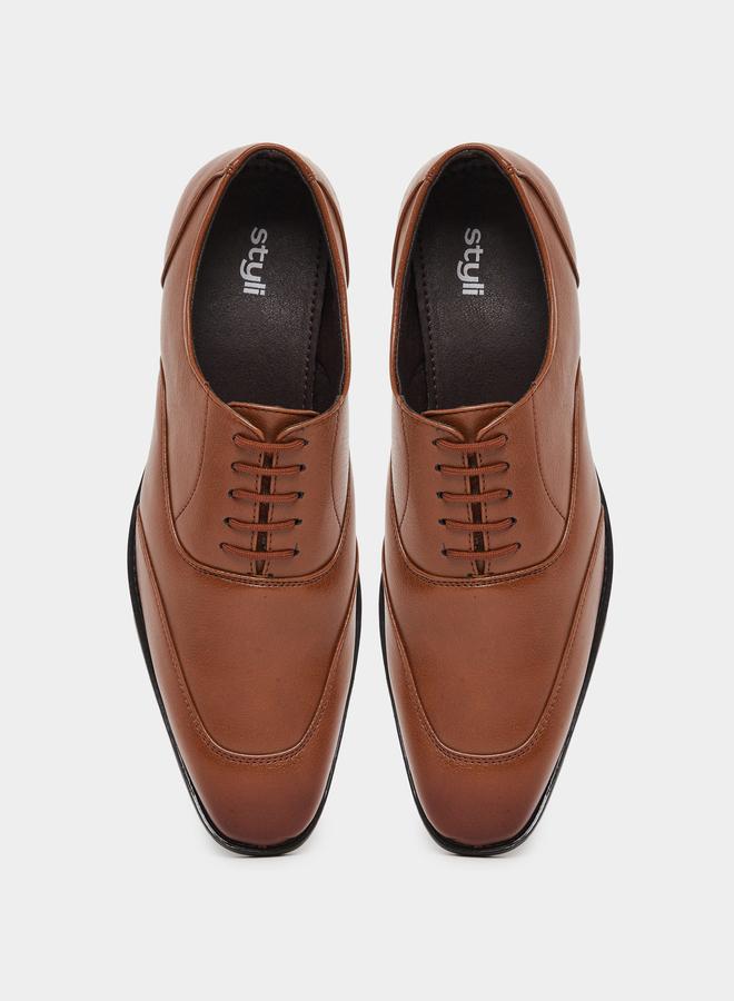 Styli Men Brown Leather Oxford Shoes - Image 5